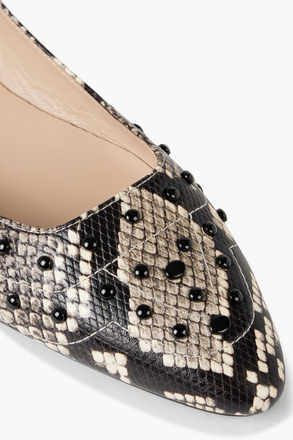 TOD'S Studded snake-effect leather point-toe flats