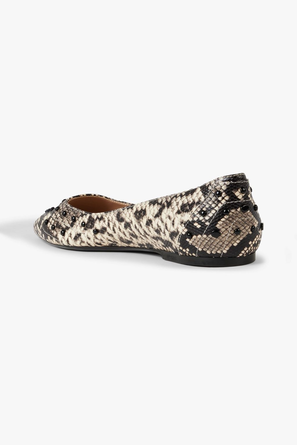 TOD'S Studded snake-effect leather point-toe flats