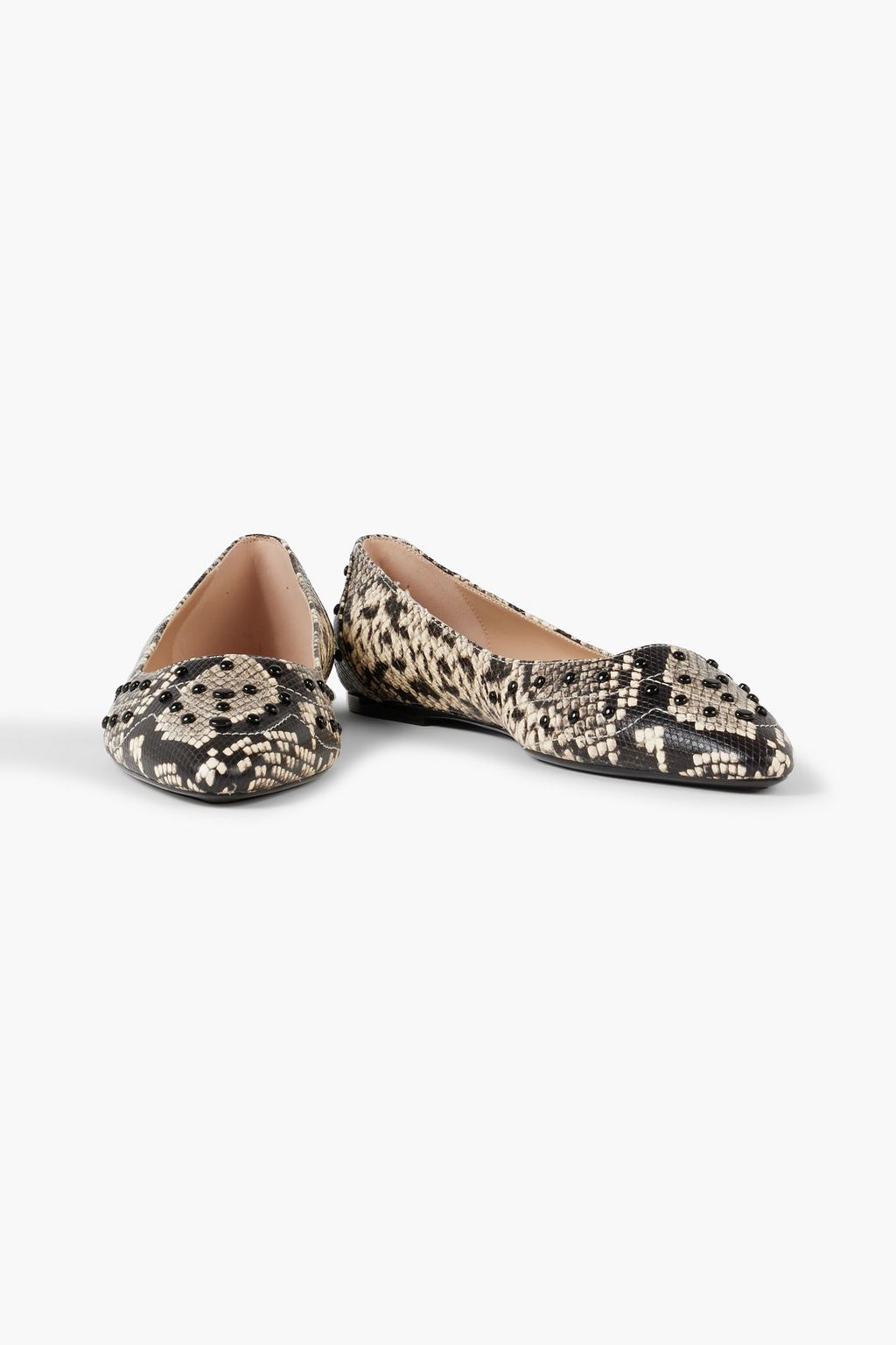 TOD'S Studded snake-effect leather point-toe flats