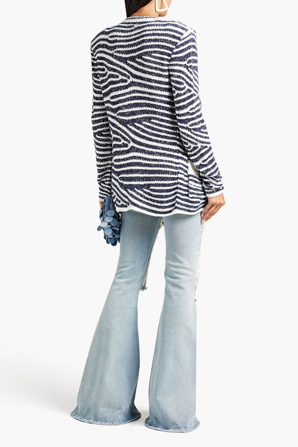 BALMAIN Striped sequin-embellished knitted cardigan