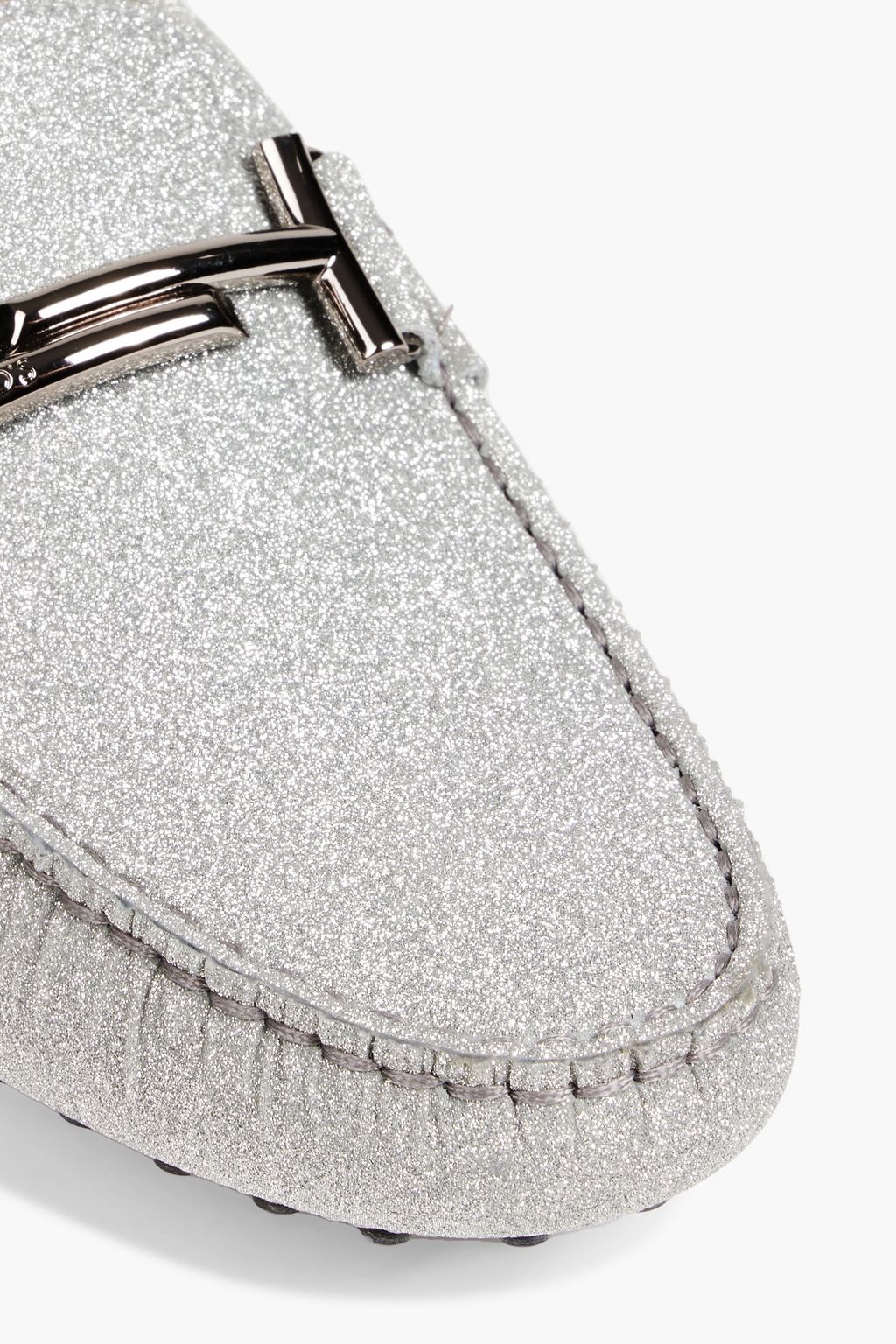 TOD'S Double T glittered suede loafers