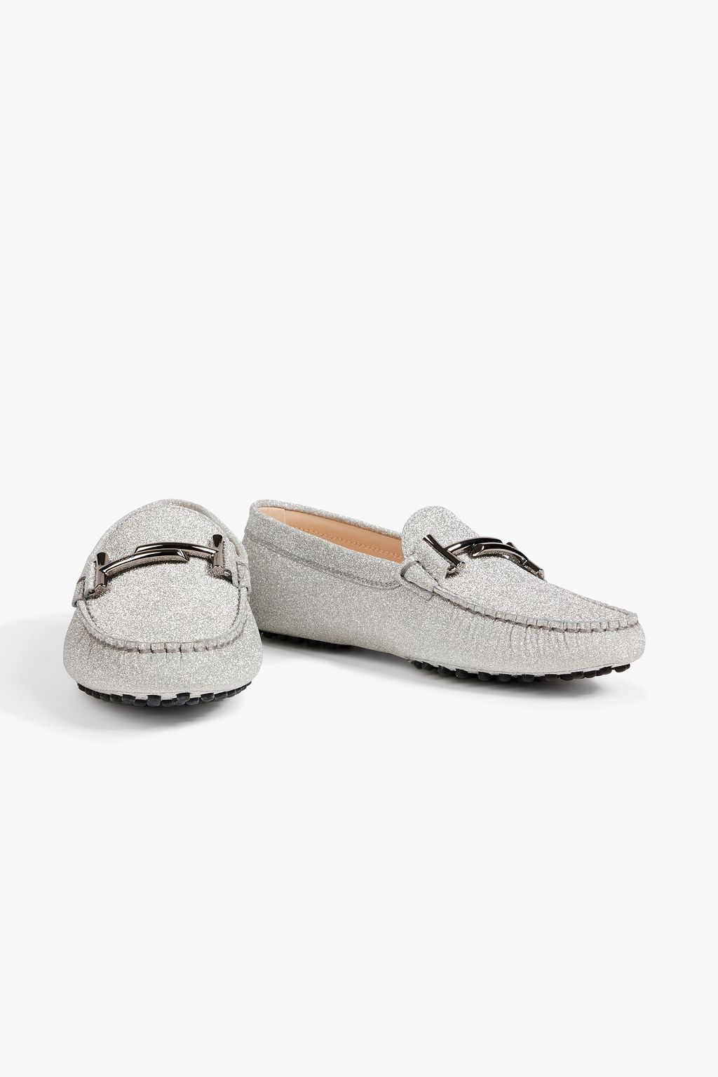 TOD'S Double T glittered suede loafers