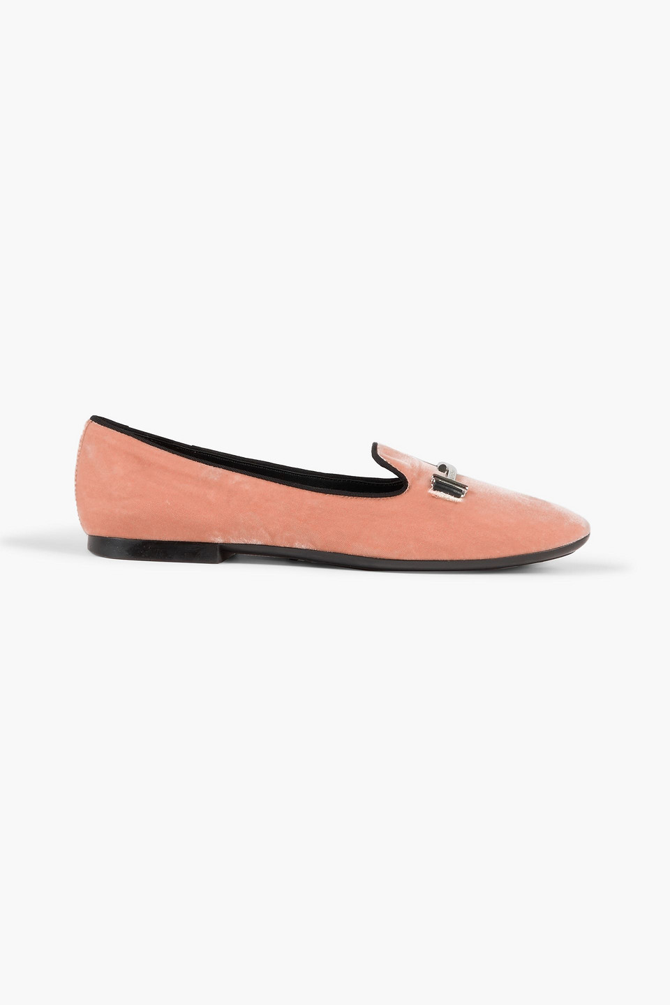 TOD'S DOUBLE T GROSGRAIN-TRIMMED VELVET LOAFERS,3074457345632672282