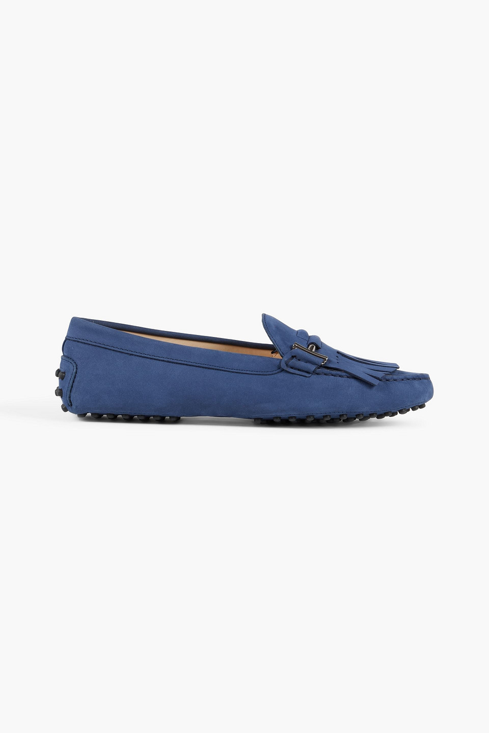 Tod's Double T Fringed Suede Loafers In Bright Blue