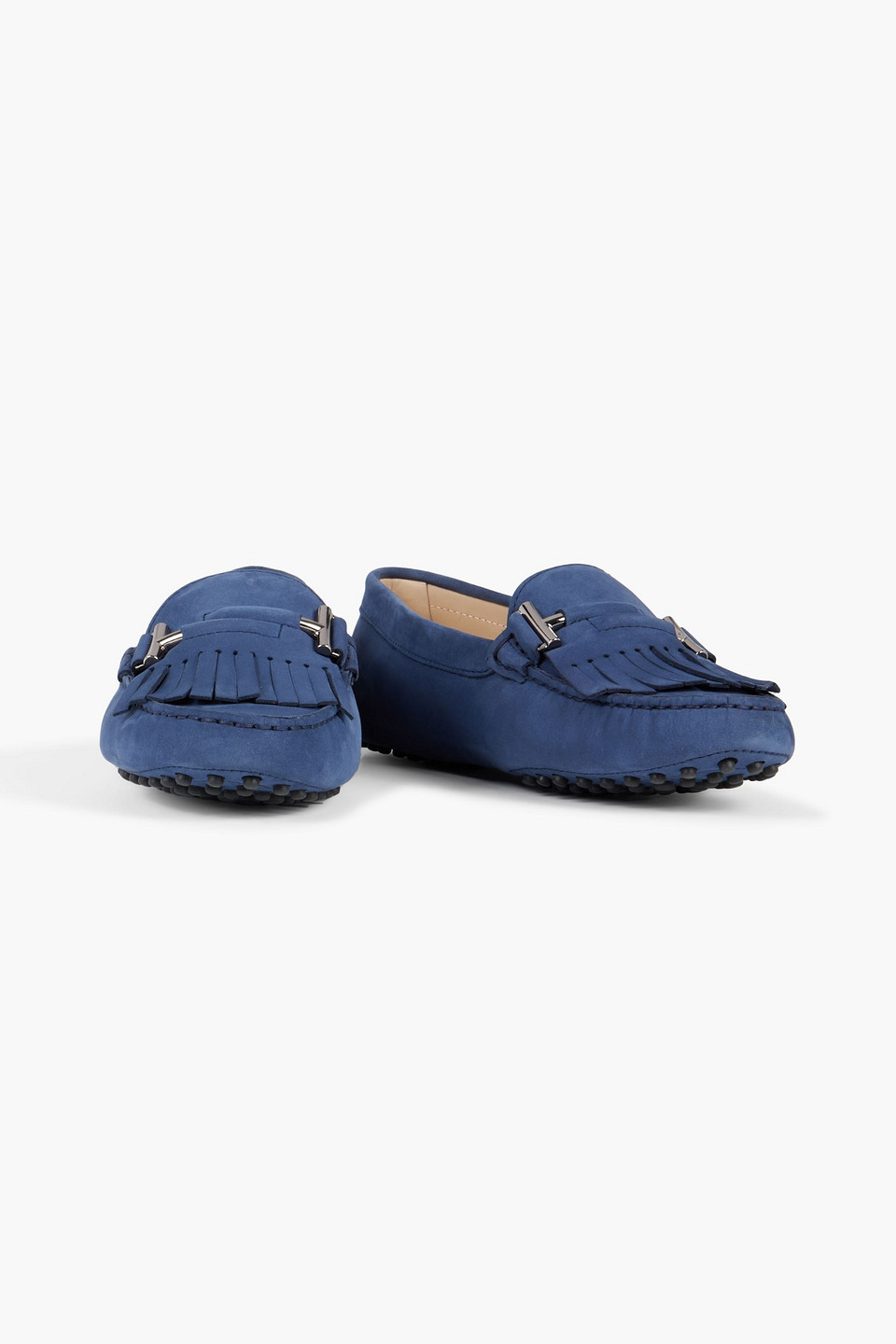 Tod's Double T Fringed Suede Loafers In Bright Blue