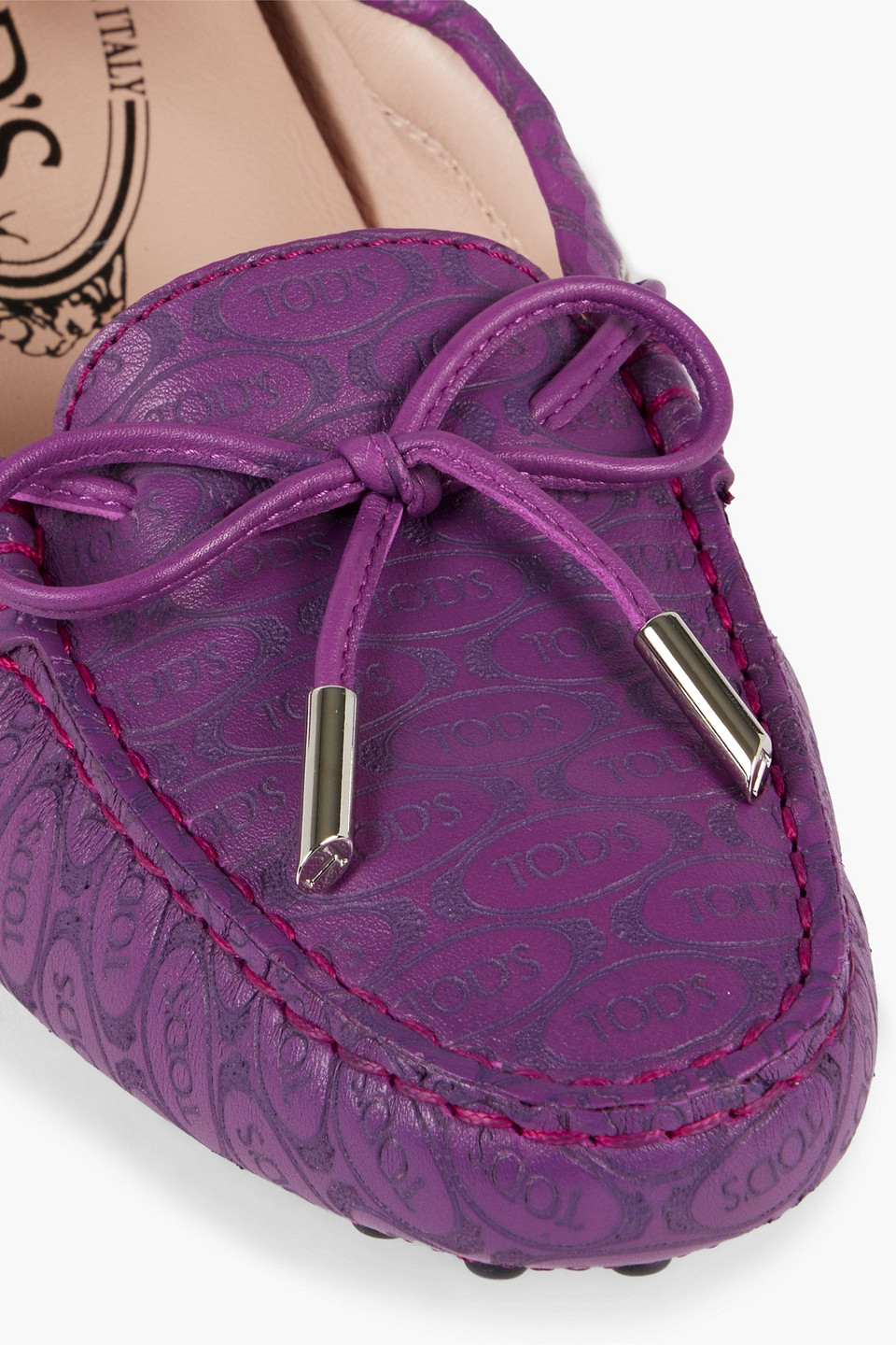 Shop Tod's Heaven Lacetto Embossed Leather Loafers In Purple