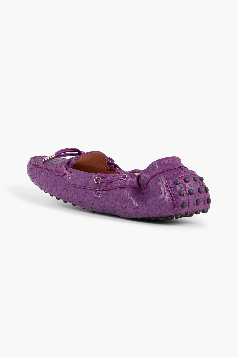 Shop Tod's Heaven Lacetto Embossed Leather Loafers In Purple