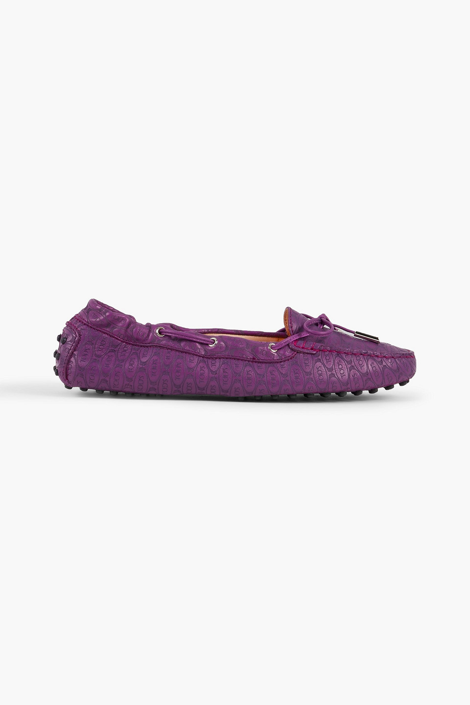 Tod's Heaven Lacetto Embossed Leather Loafers In Purple