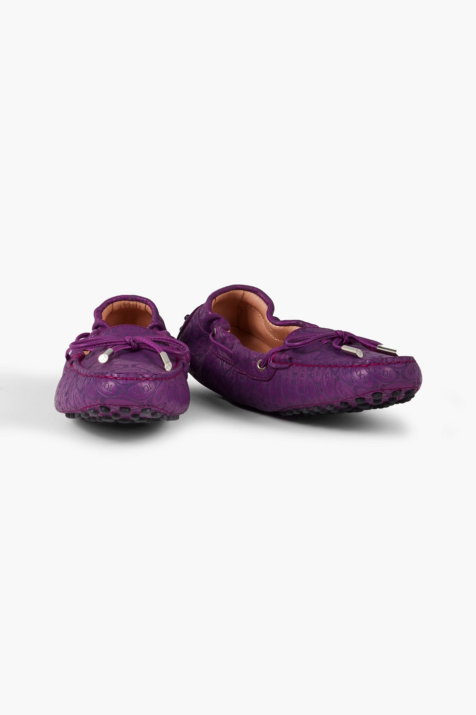 Shop Tod's Heaven Lacetto Embossed Leather Loafers In Purple