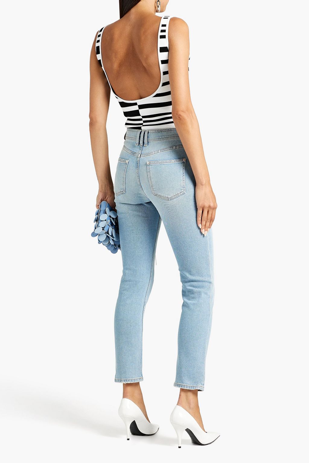 BALMAIN Embellished distressed high-rise slim-leg jeans