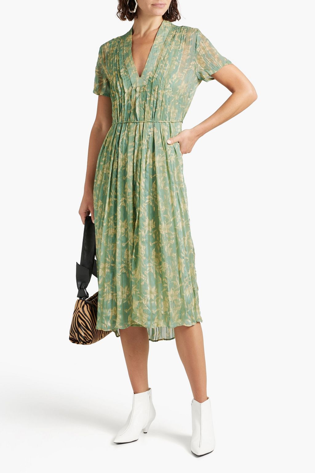 RAG & BONE Pleated floral-print jacquard midi dress