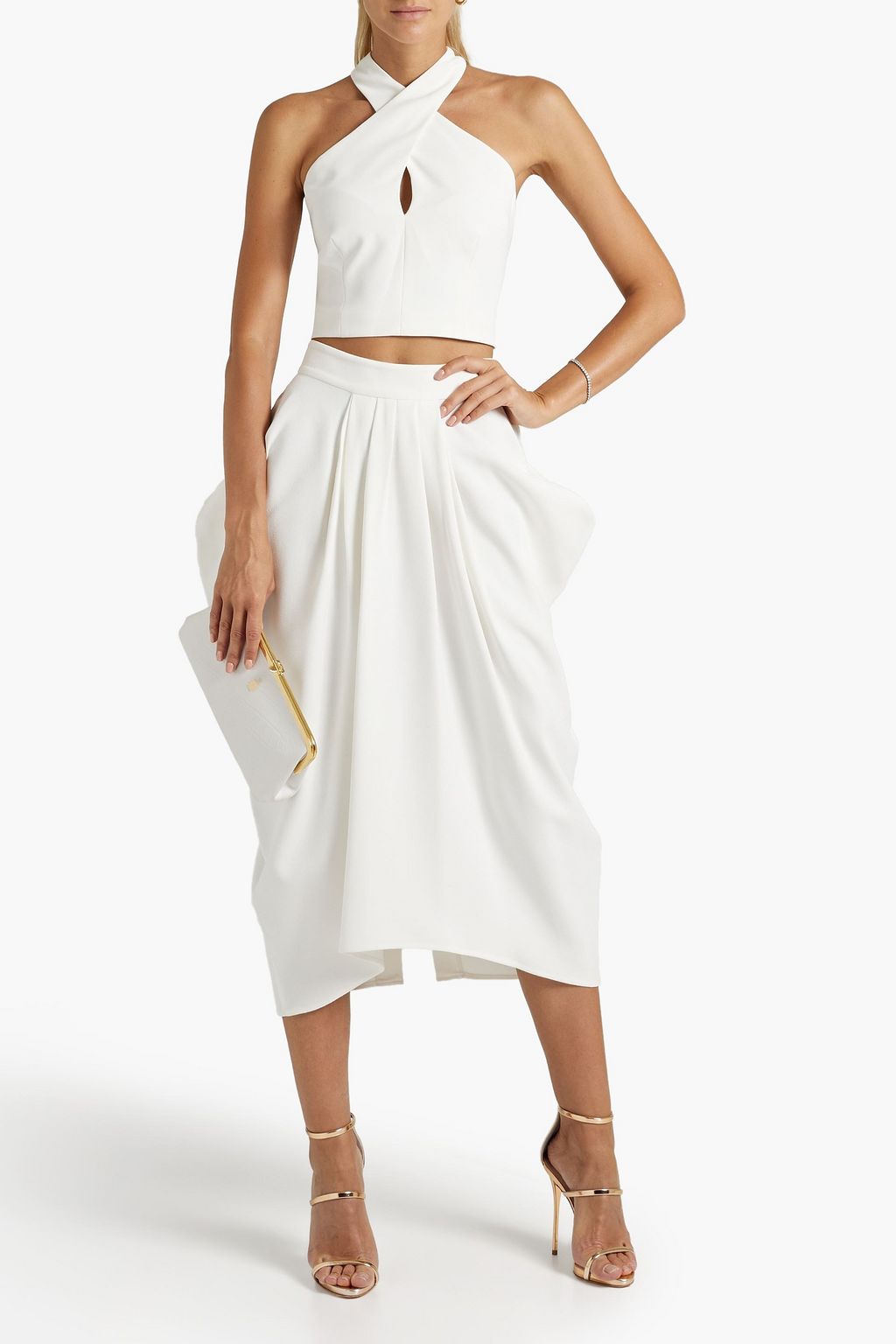 HALSTON Rina cropped stretch-crepe top