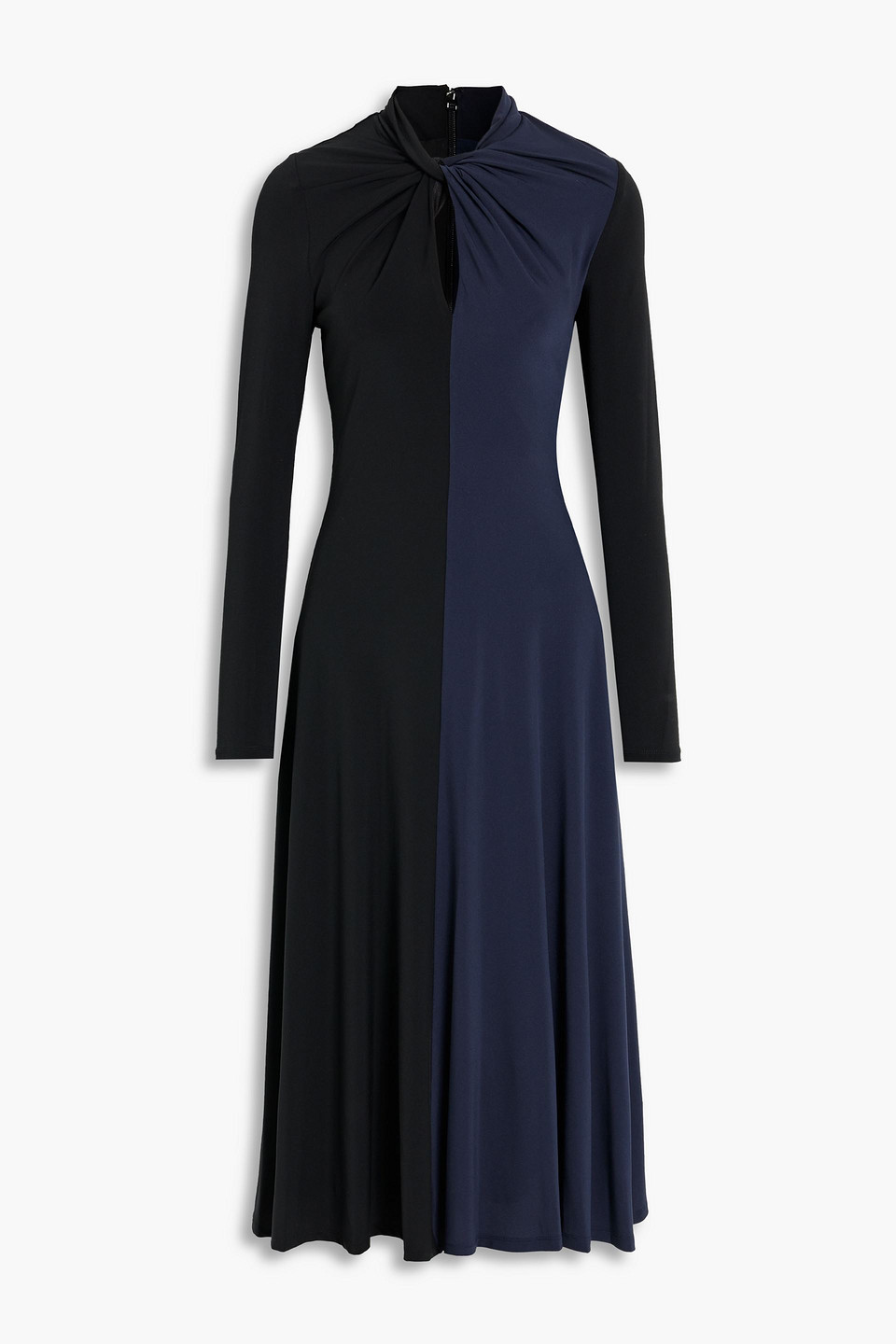 Halston Adelina two-tone stretch-jersey midi dress