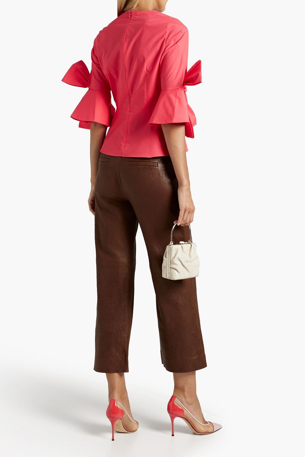 ROKSANDA Bow-detailed cotton-poplin peplum top