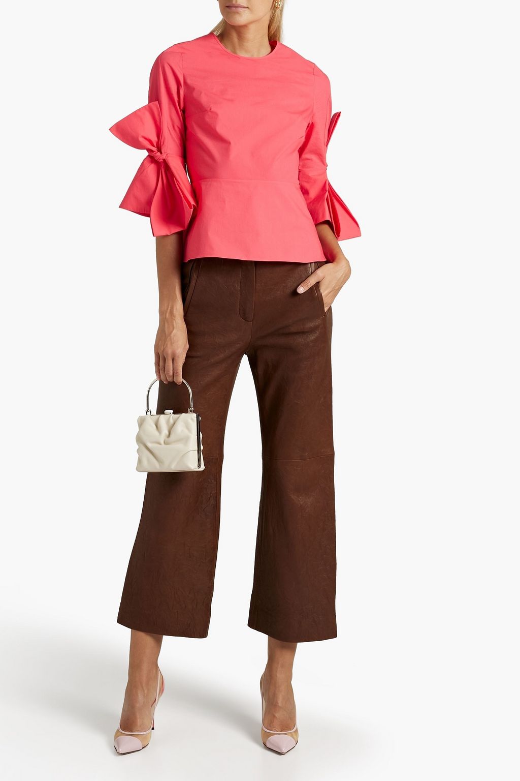 ROKSANDA Bow-detailed cotton-poplin peplum top