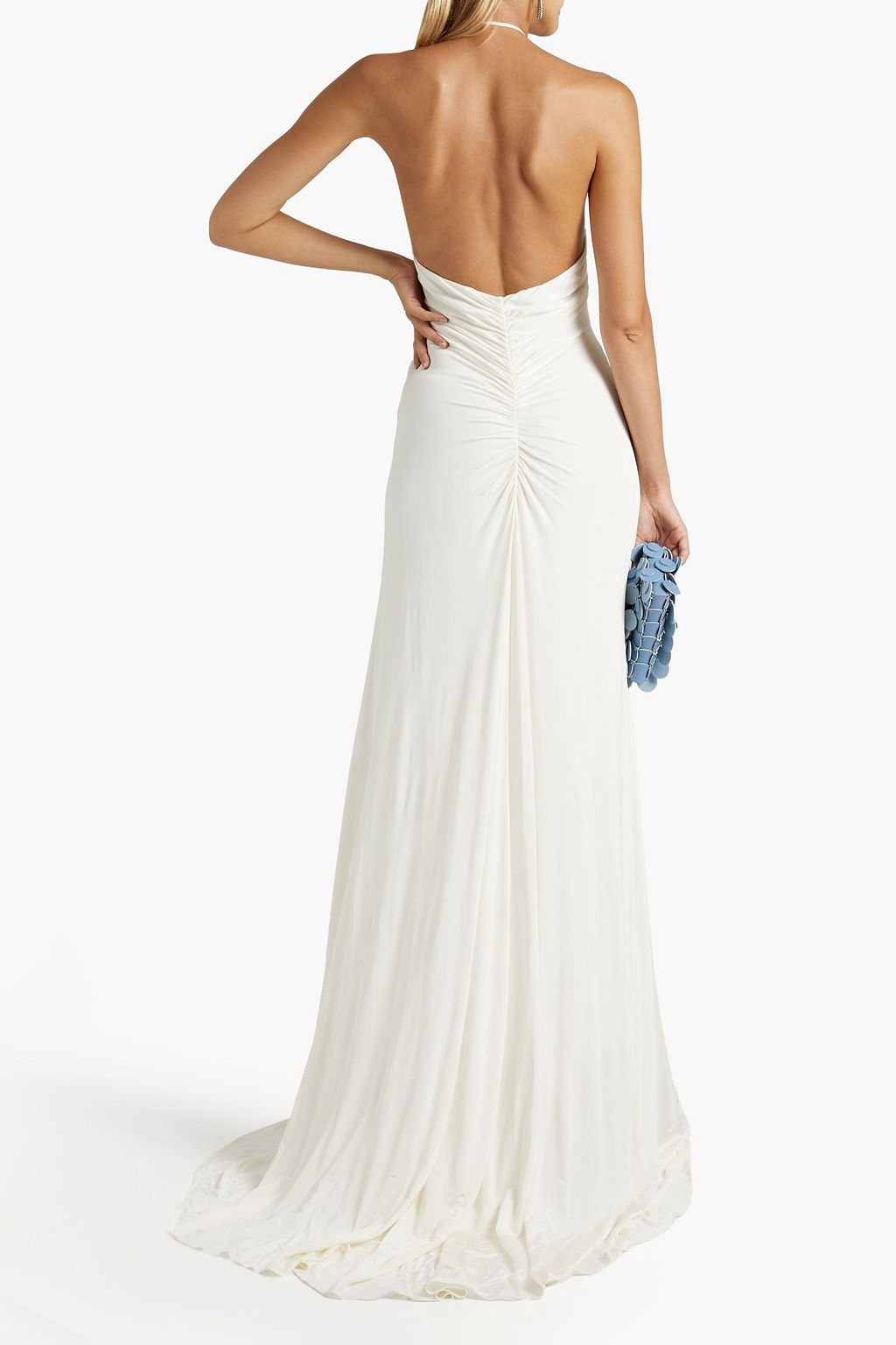 HALSTON Grace ruched stretch-jersey halterneck gown