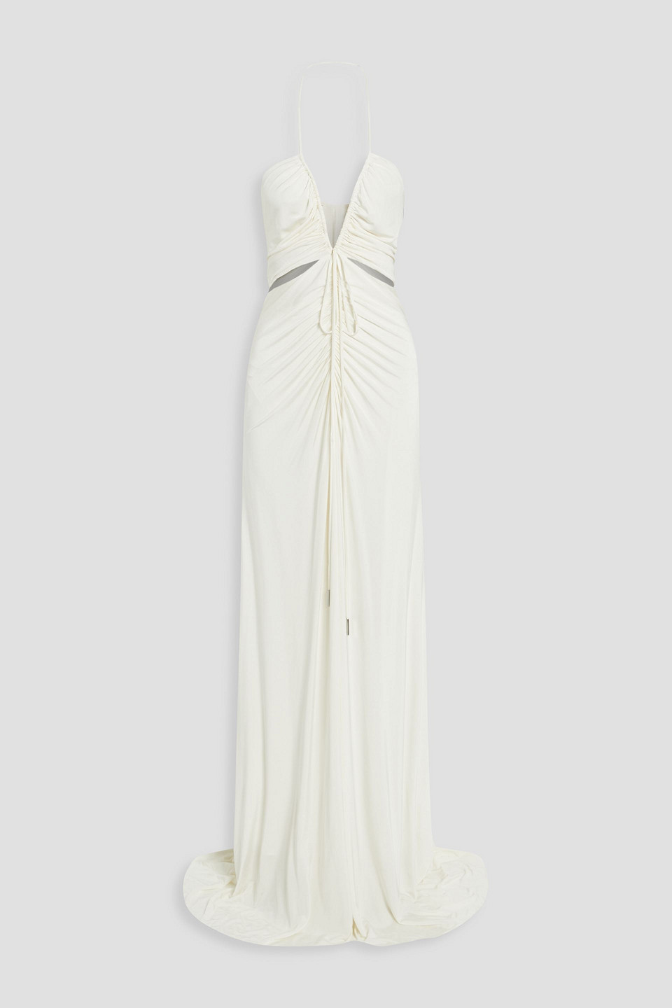 Halston Grace Ruched Stretch-jersey Halterneck Gown In Ivory