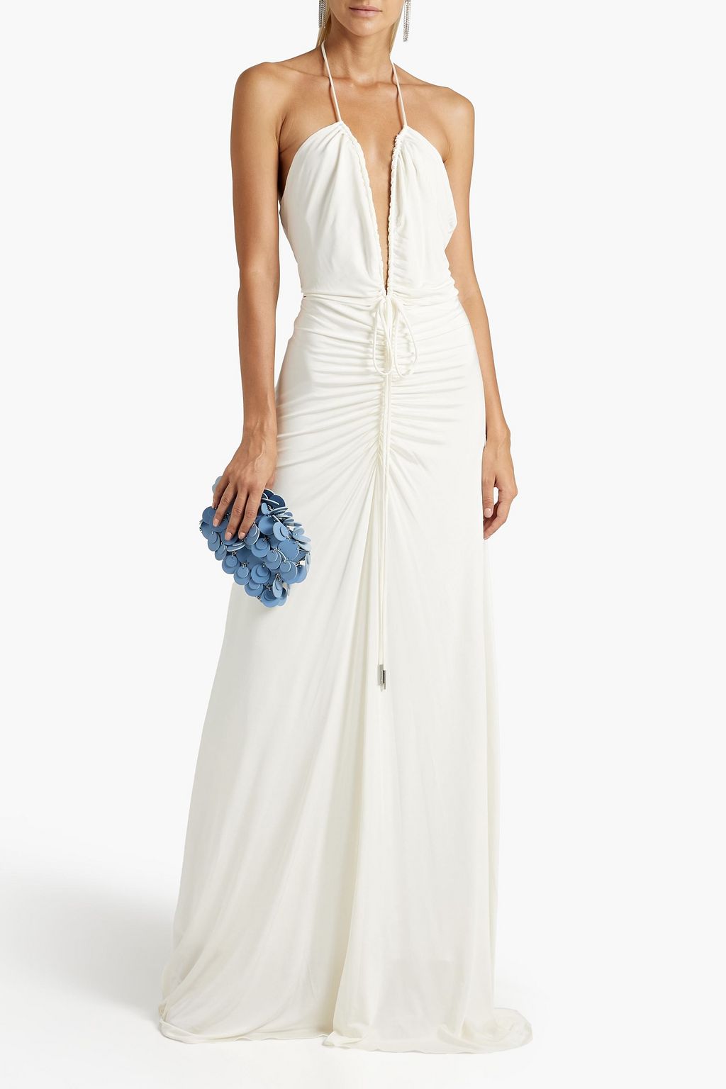 HALSTON Grace ruched stretch-jersey halterneck gown