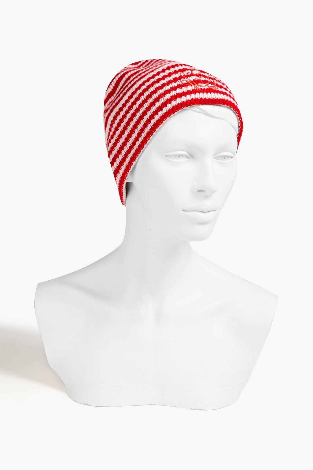 GANNI Striped ribbed wool and cashmere-blend beanie