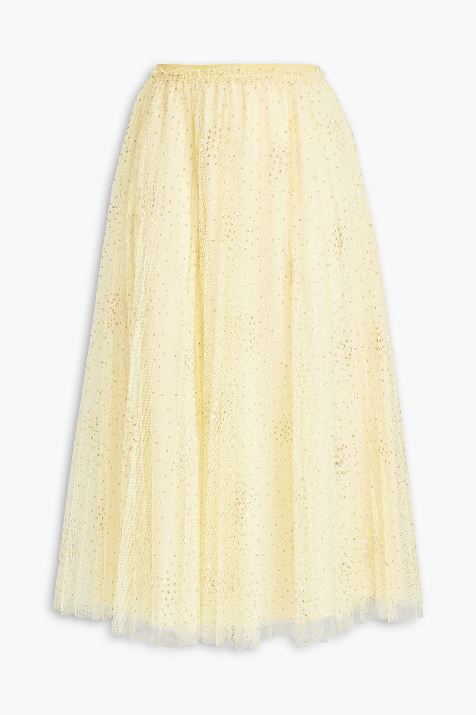 Red Valentino Pleated Glittered Point D'esprit Midi Skirt In Pastel Yellow