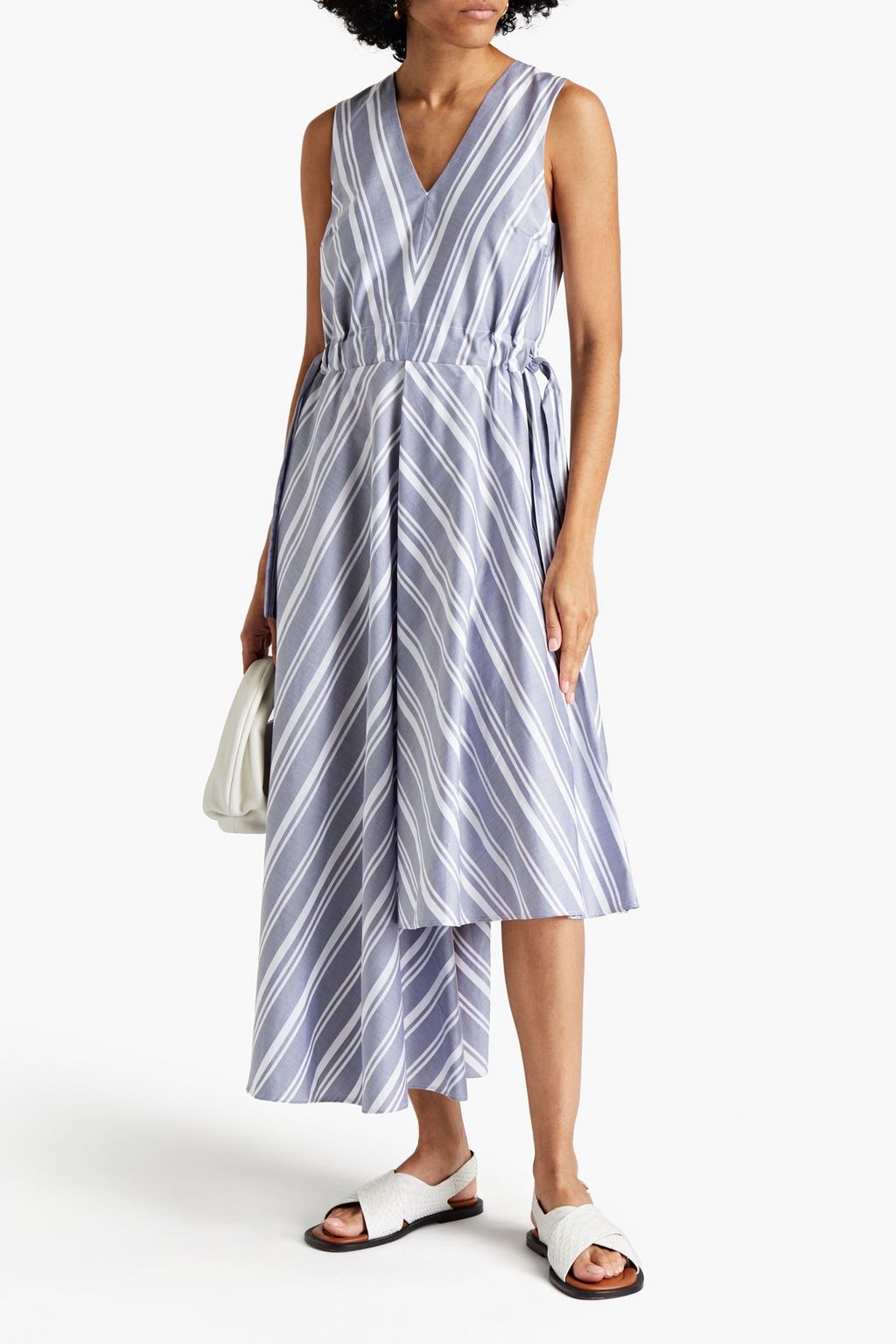 MYKKE HOFMANN Asymmetric striped cotton-twill midi dress
