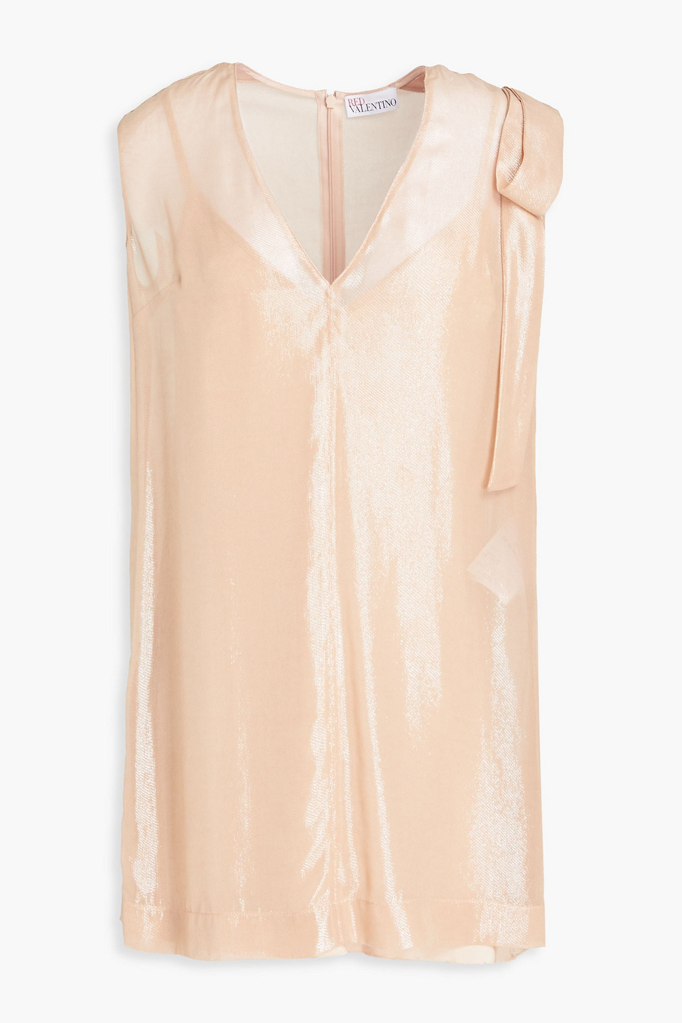 Red Valentino Bow-embellished Metallic Georgette Dress In Pastel Pink