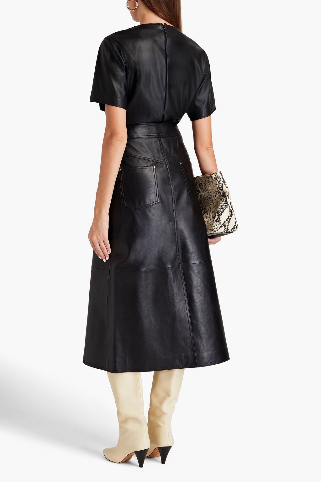 STAND STUDIO Gianna leather midi skirt