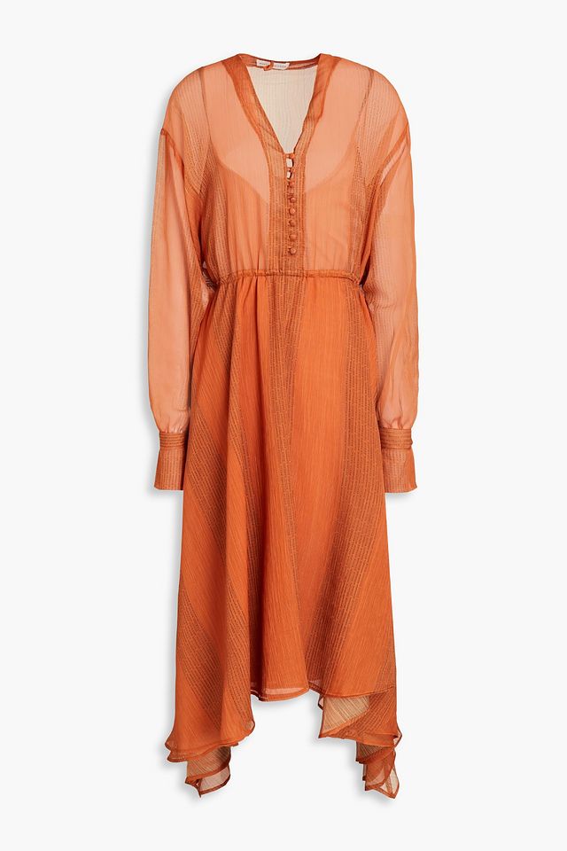 Bow-detailed chiffon midi dress