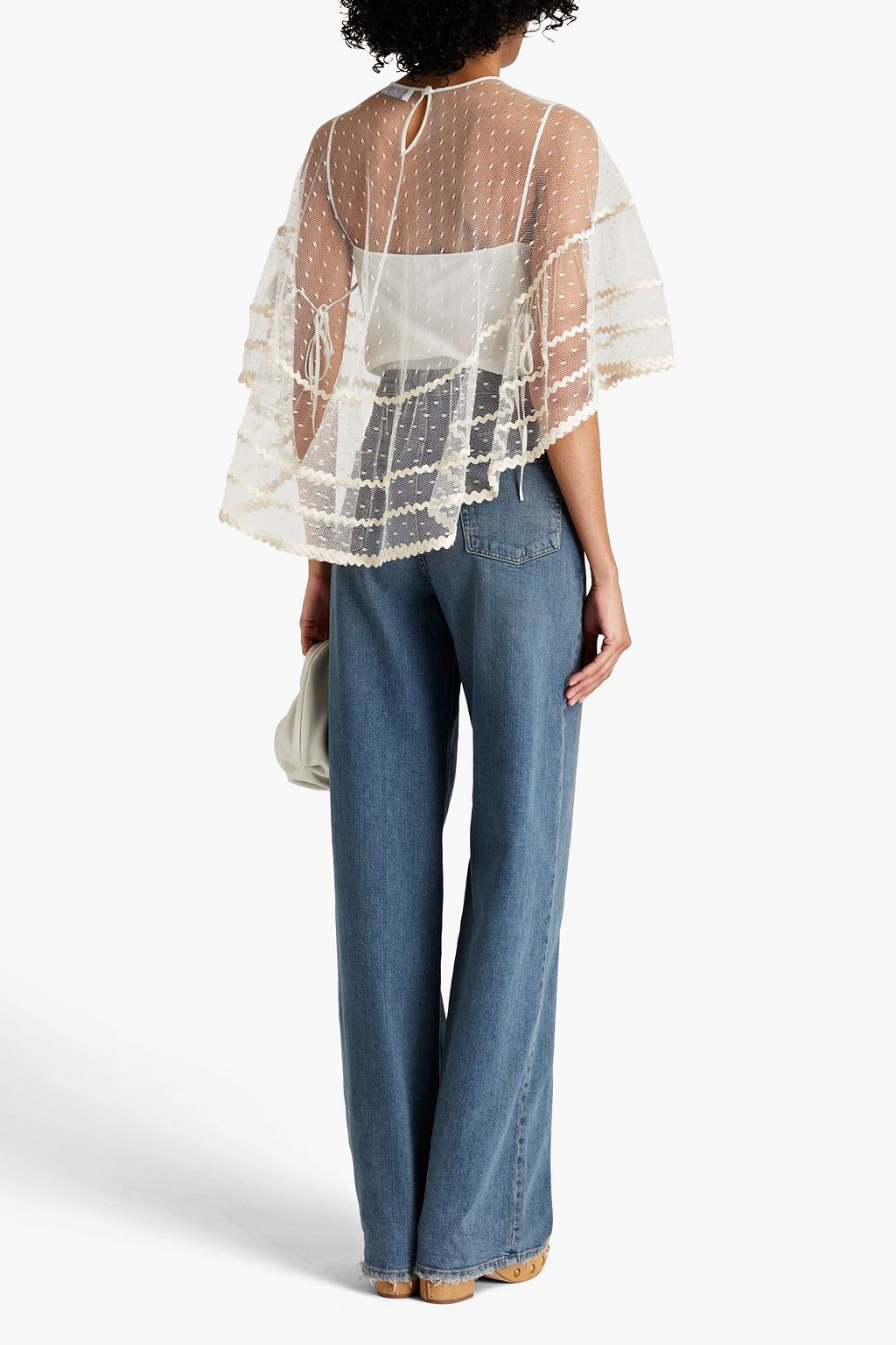 REDVALENTINO Layered point d'esprit and crepe de chine top