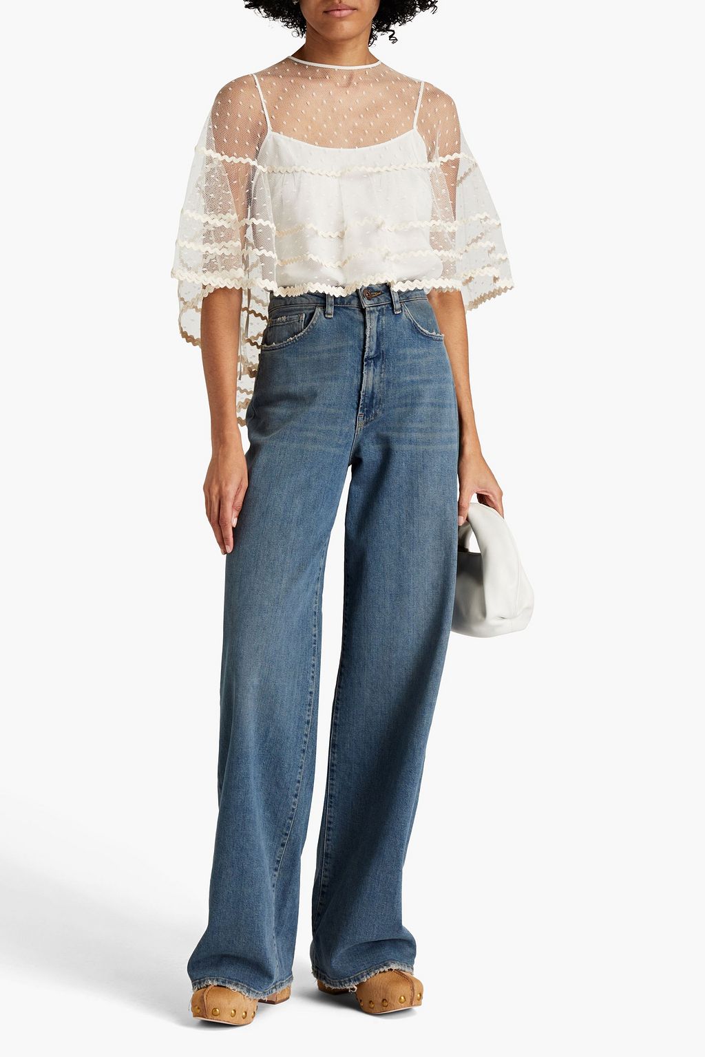 REDVALENTINO Layered point d'esprit and crepe de chine top