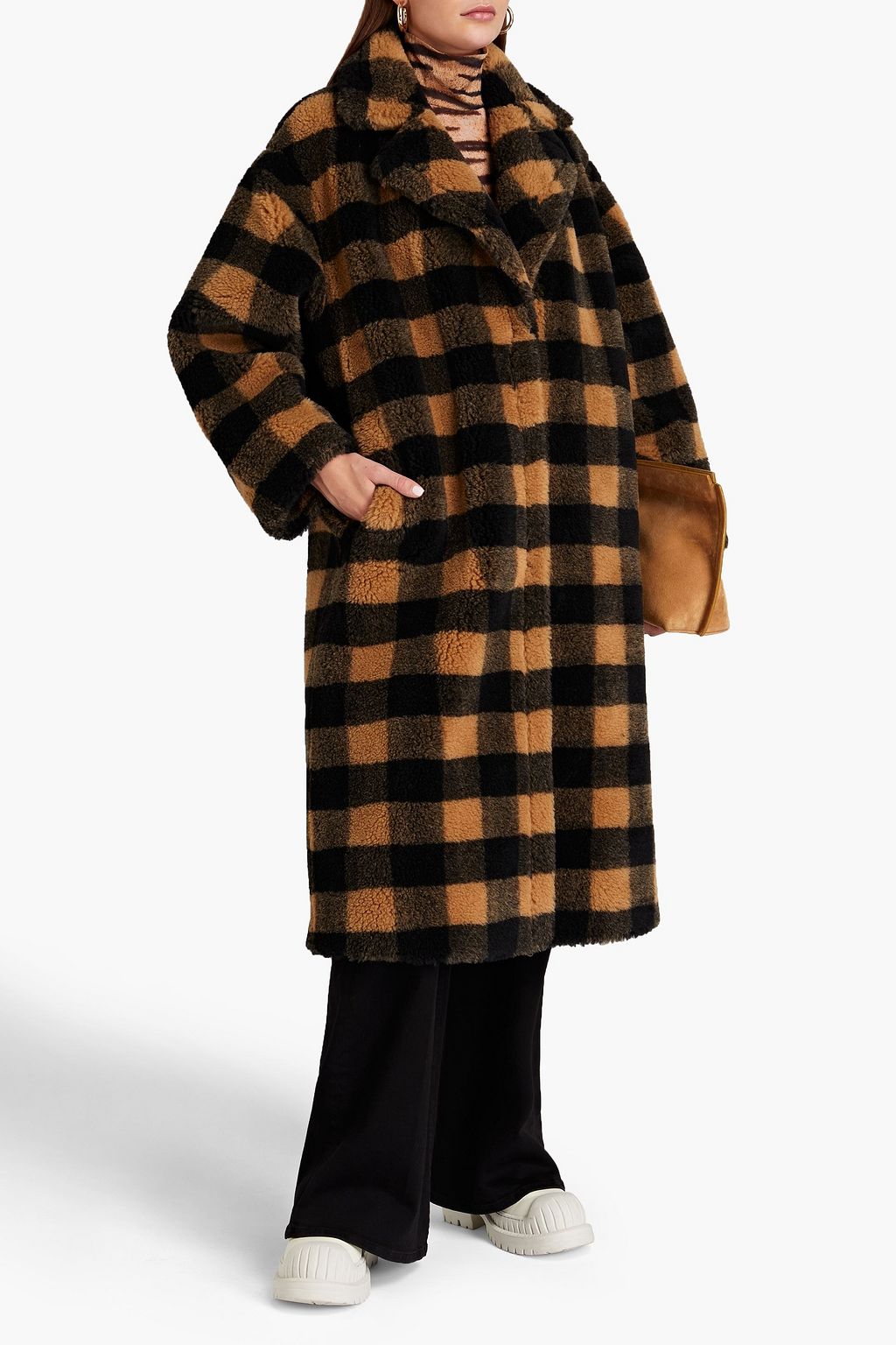 STAND STUDIO Maria checked faux shearling coat