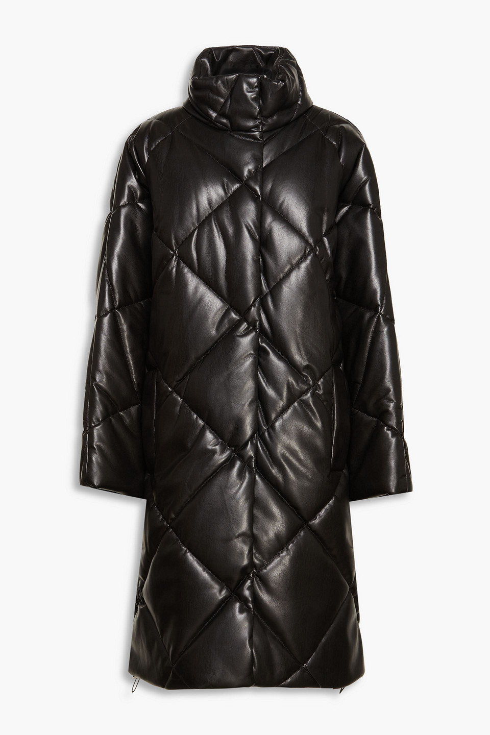 stand studio - anissa quilted faux leather down coat - black - fr 34