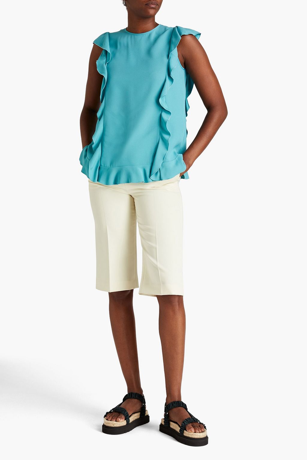 REDVALENTINO Ruffled satin-crepe top
