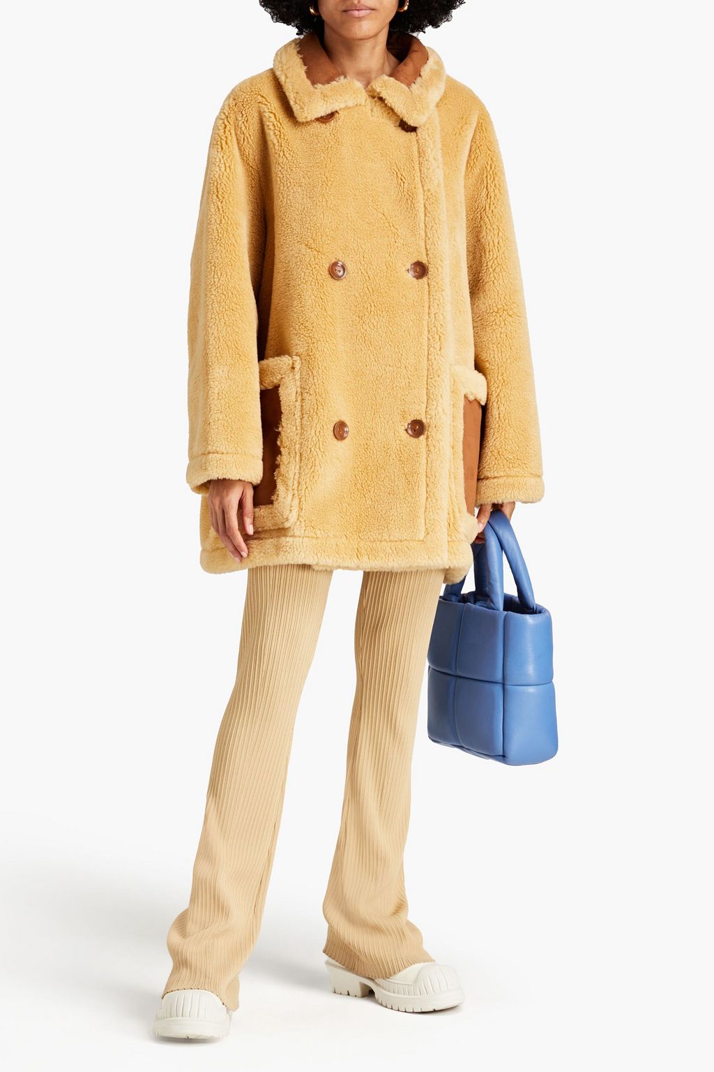 STAND STUDIO Nayeli double-breasted wool-blend faux shearling jacket