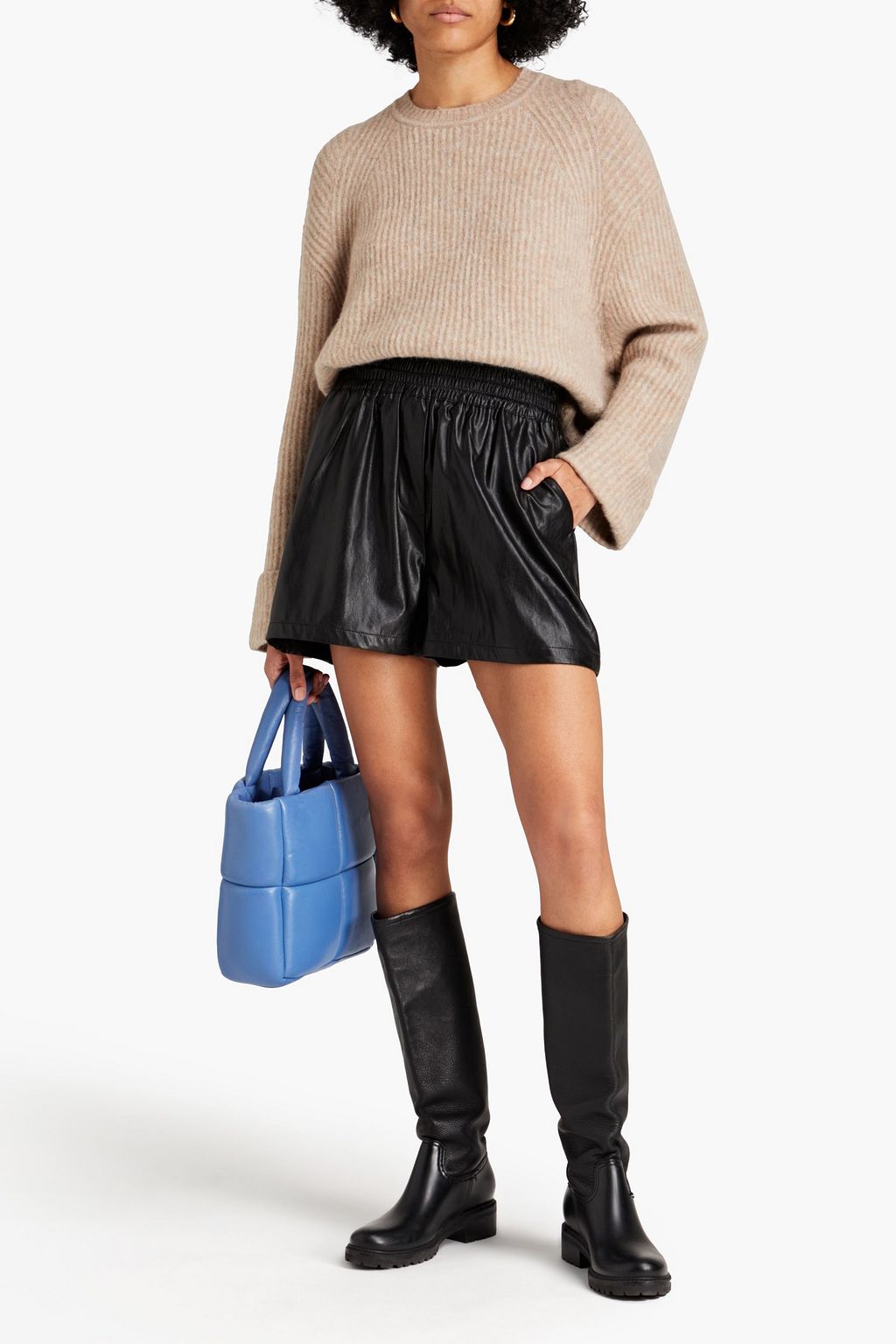 STAND STUDIO Hedda gathered faux leather shorts