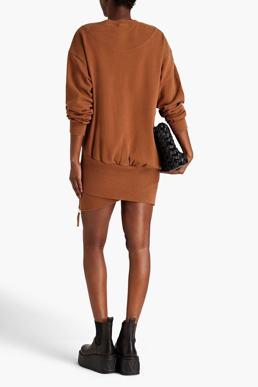 Brown Gathered French cottonterry mini dress RETROFÊTE THE