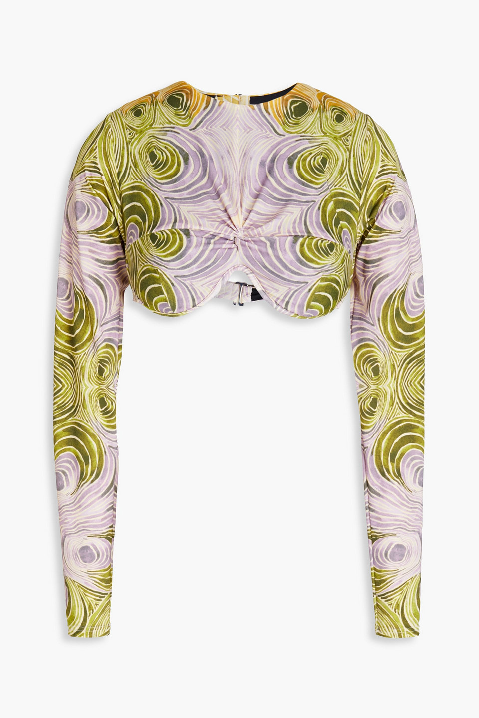 Andrea Iyamah Cropped Ruched Printed Bikini Top In Multi