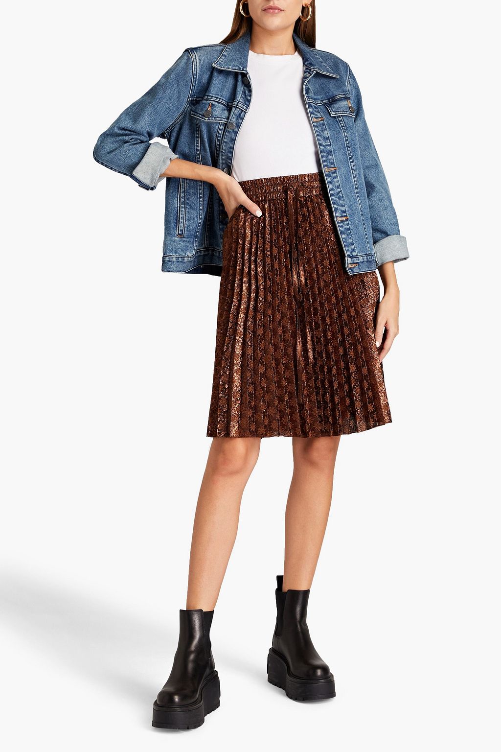 REDVALENTINO تنورة من البروكاد بلون ميتاليك وبكسرات