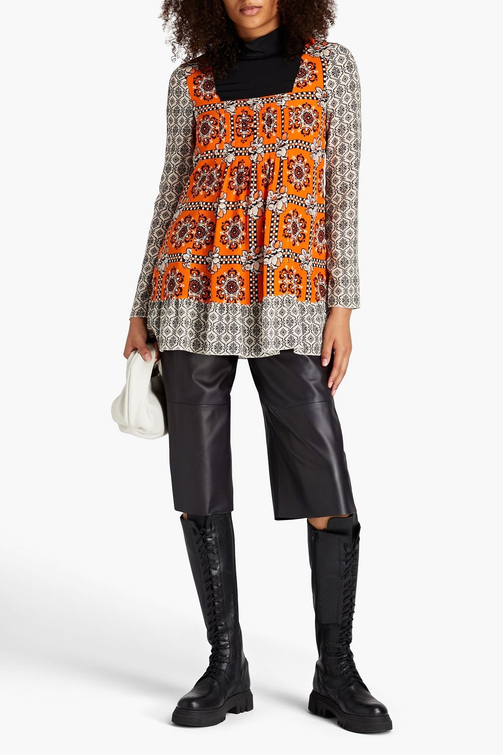 REDVALENTINO Patchwork-effect printed silk crepe de chine blouse