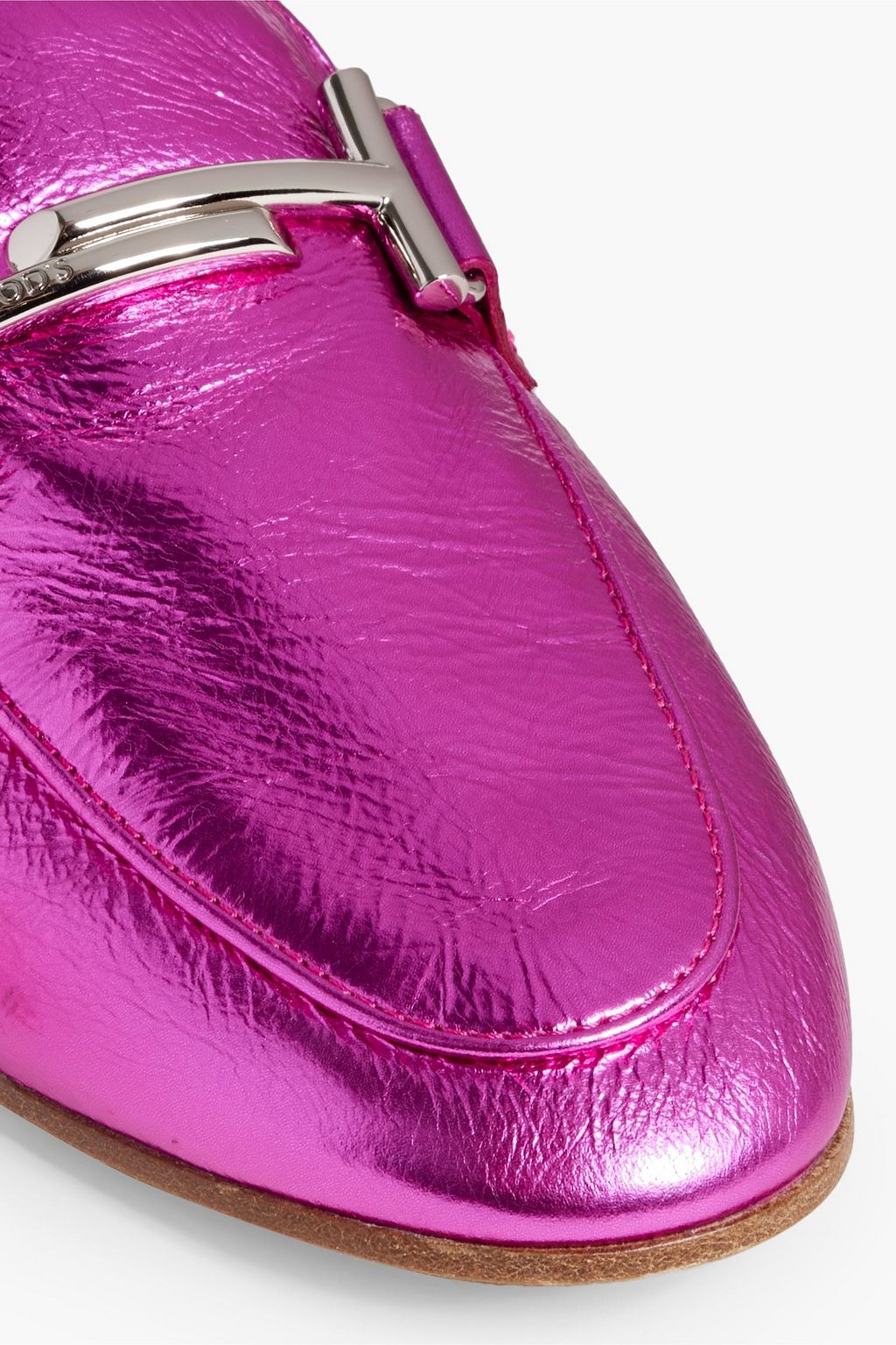 TOD'S Double T metallic textured-leather loafers