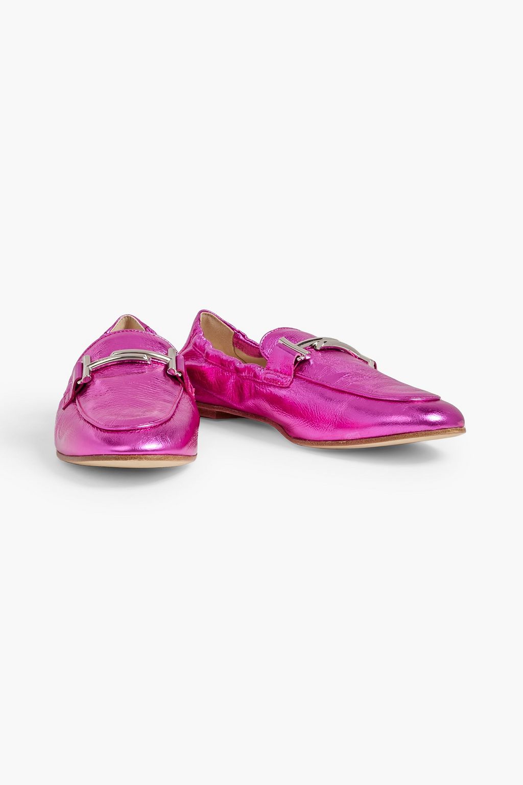 TOD'S Double T metallic textured-leather loafers
