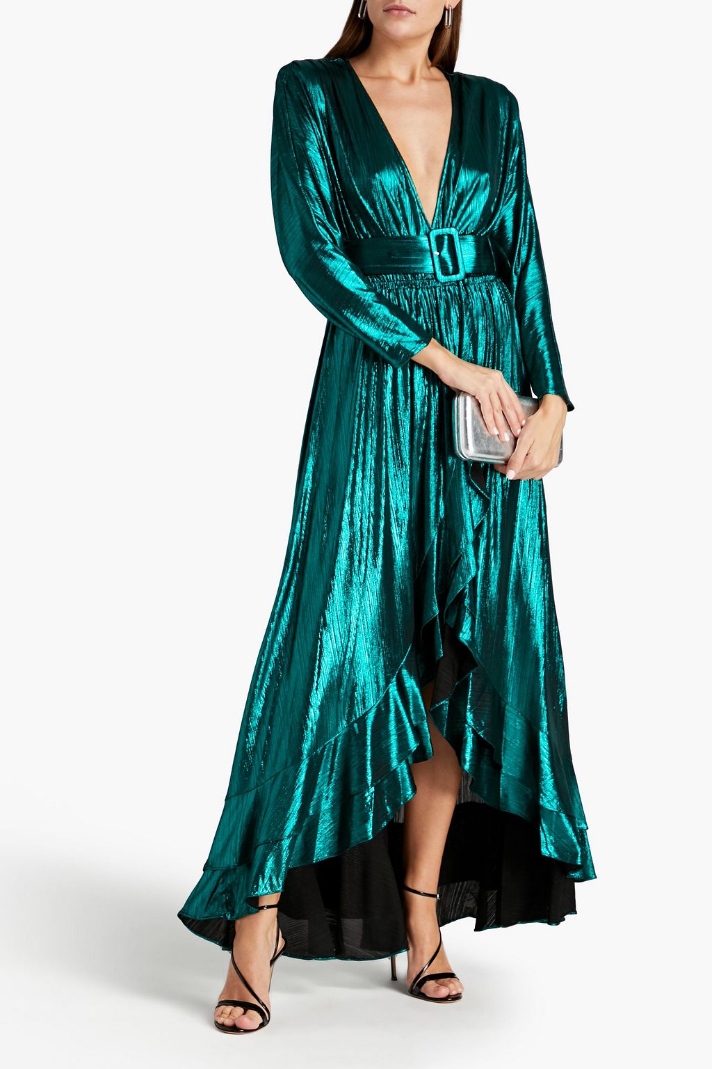 RETROFÊTE Wayne metallic jersey maxi wrap dress