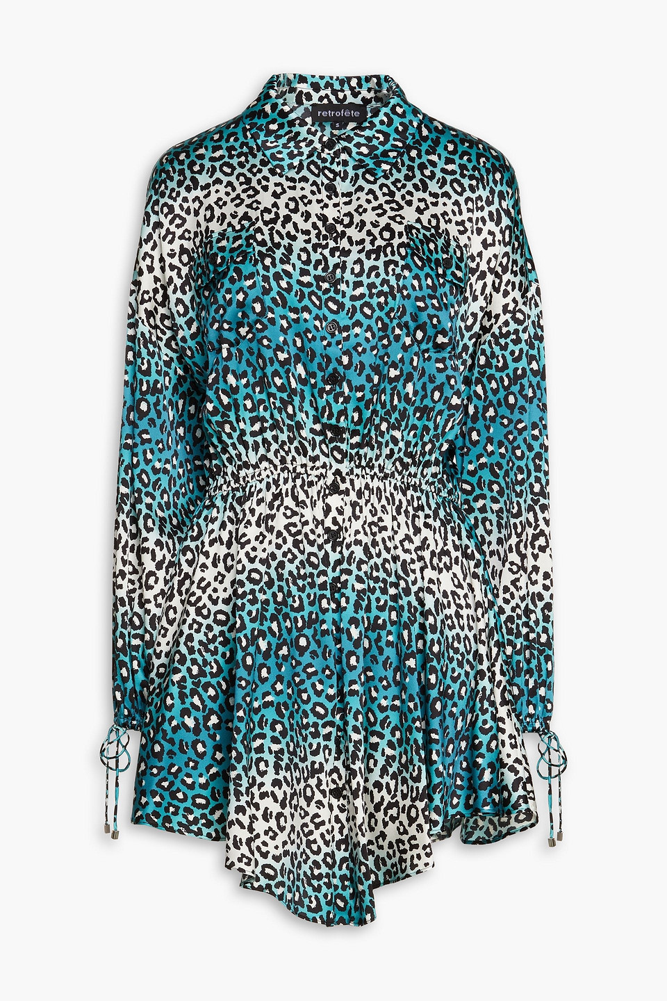 Retroféte Leopard-print Silk-blend Satin Mini Dress In Blue