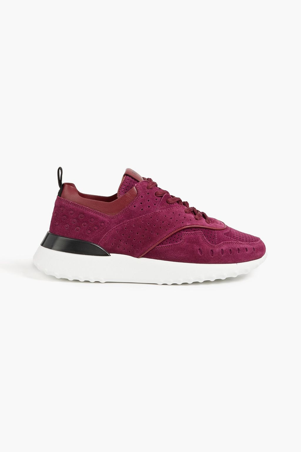 Leather trimmed perforated suede sneakers