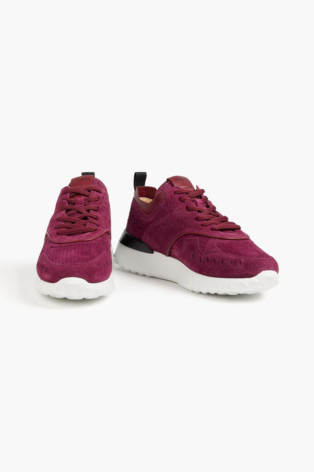 TOD'S Leather-trimmed perforated suede sneakers