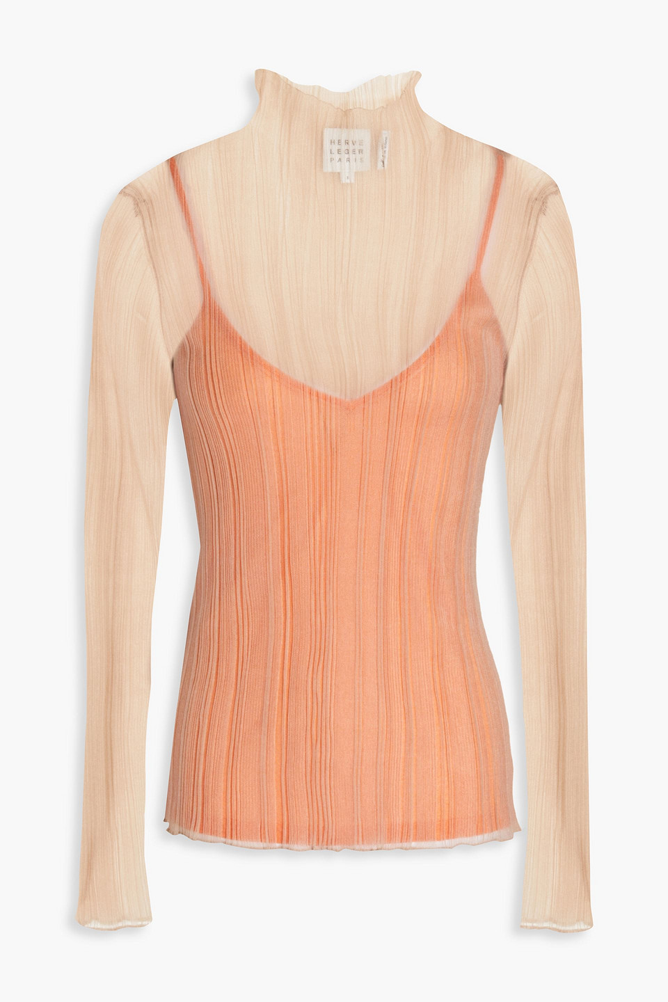 Herve Leger Ribbed-knit Turtleneck Top In Beige