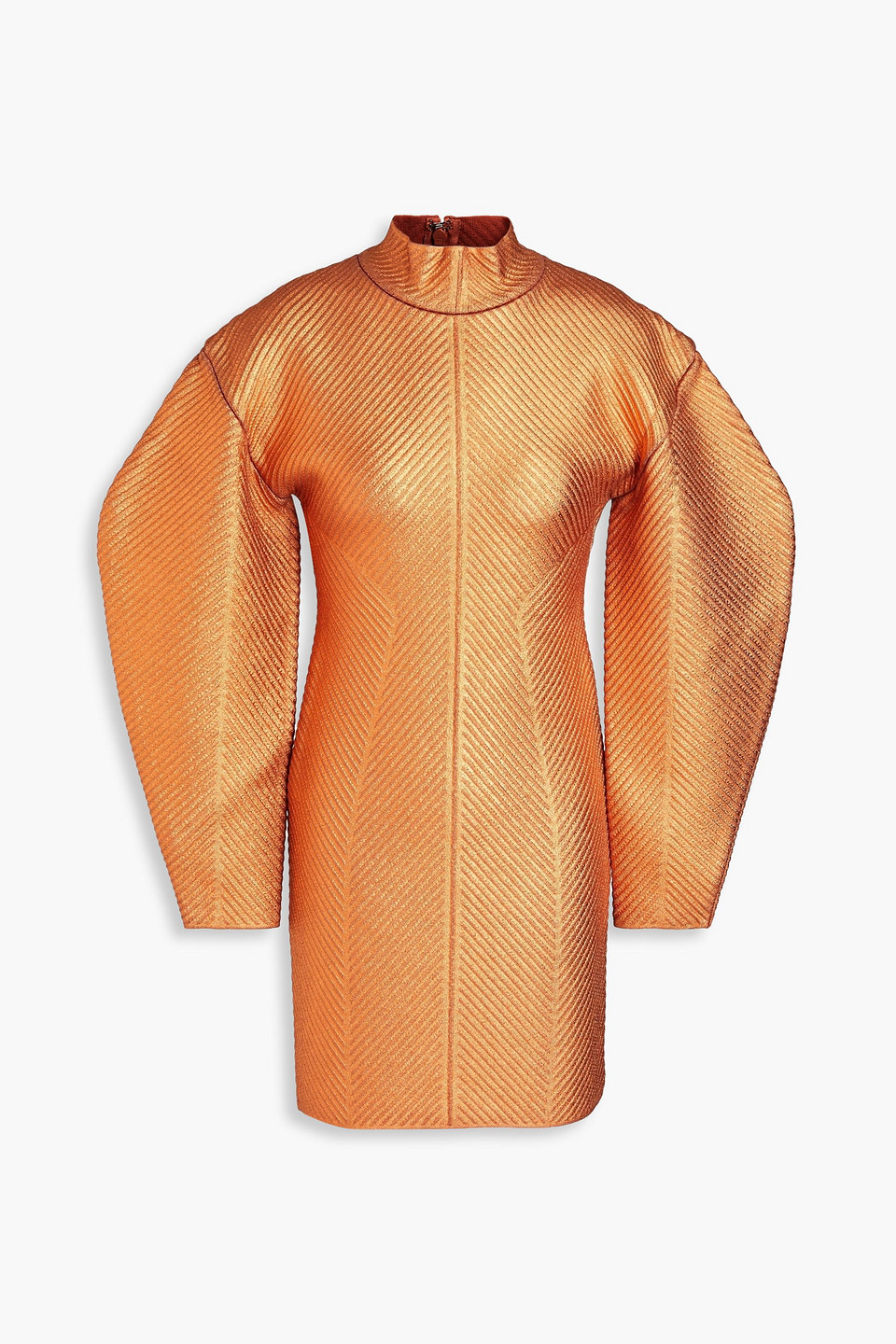 Herve Leger Metallic Coated Bandage Mini Dress In Copper