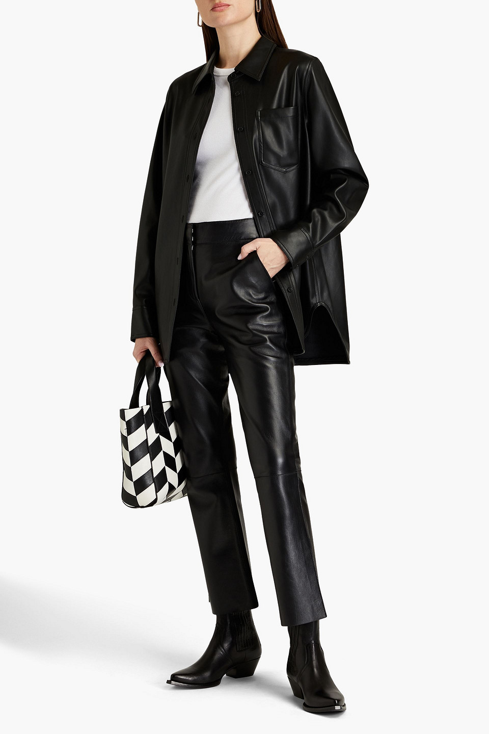 Stand Studio Zoe Faux Leather Kick-flare Pants In Black