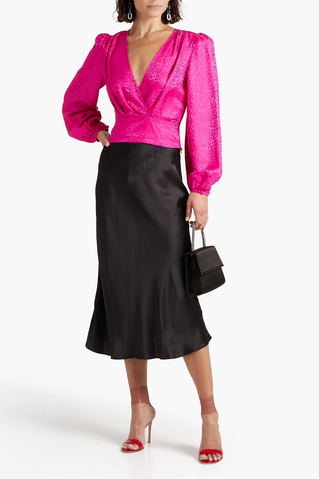 RONNY KOBO Eugenia wrap-effect satin-jacquard top