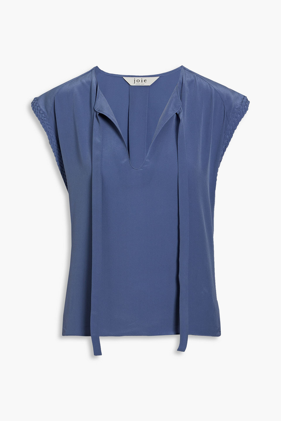 Joie Cerily Braid-trimmed Silk Crepe De Chine Top In Slate Blue